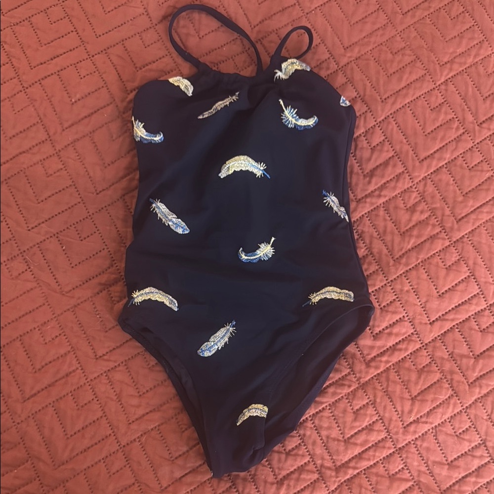 Toddler Vilebrequin Navy Swimsuit with Feather Print